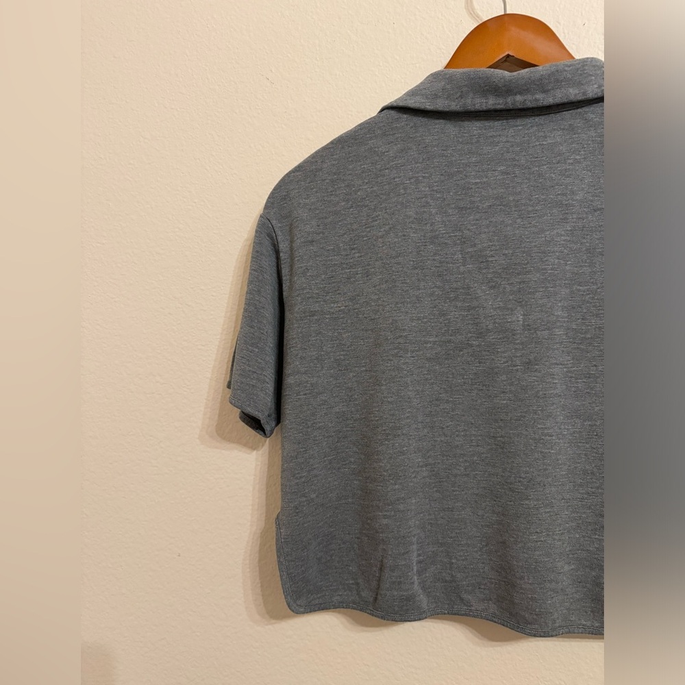 Theory Women’s Short Sleeve Crop Polo Shirt Tee Top Soft Viscose Jersey Grey P - Picture 3 of 11
